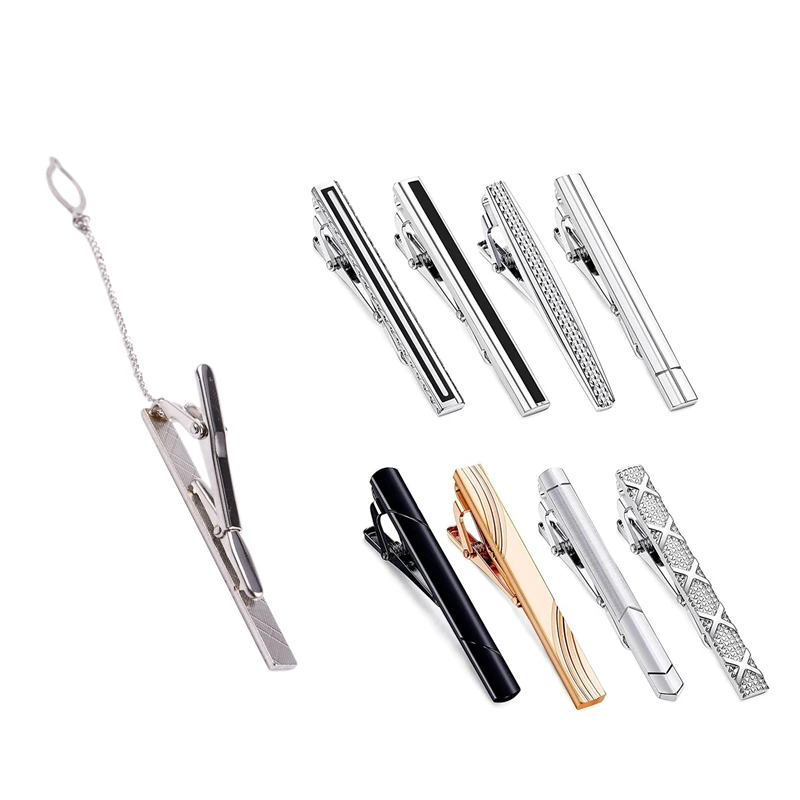 

9 Pcs Tie Clips:8 Pcs Tie Clips Set For Men Tie Bar Clip Set For Regular Ties Necktie Wedding Business Clips & 1 Pcs Men Plain S