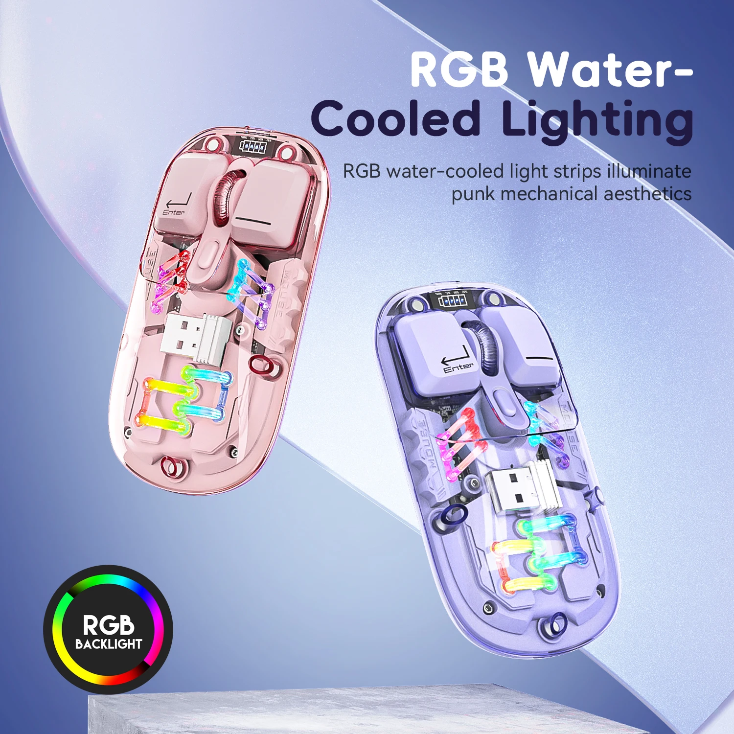 

Transparent wireless dual-mode RGB Bluetooth mouse, laptop, tablet, universal high aesthetic value