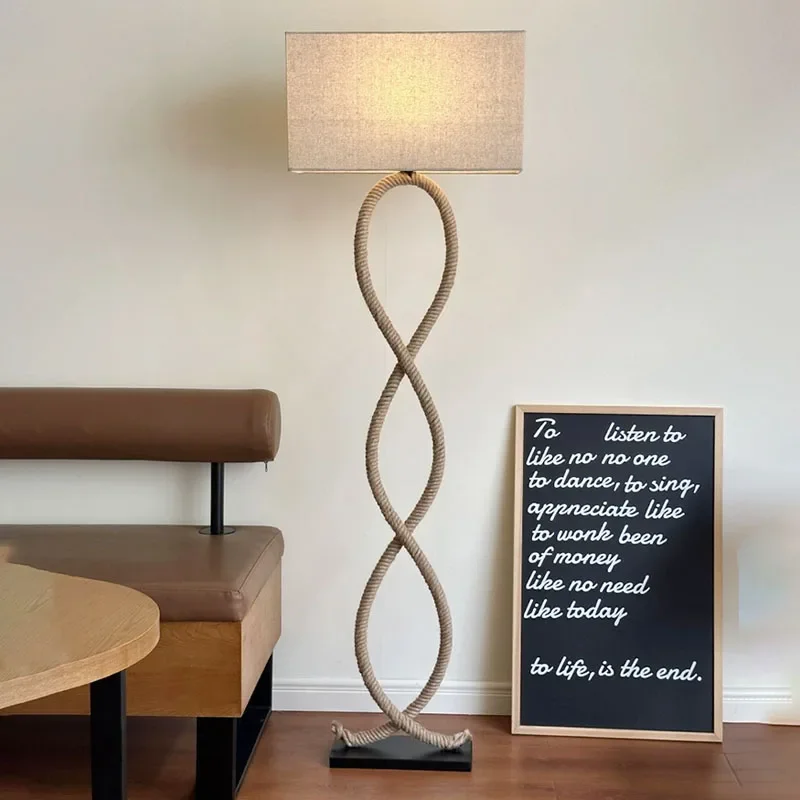 Lámpara de pie Led de cuerda de cáñamo, lámpara de pie Estilo nórdico Retro Wabi Sabi para sala de estar, decoración del hogar, dormitorio, sofá,