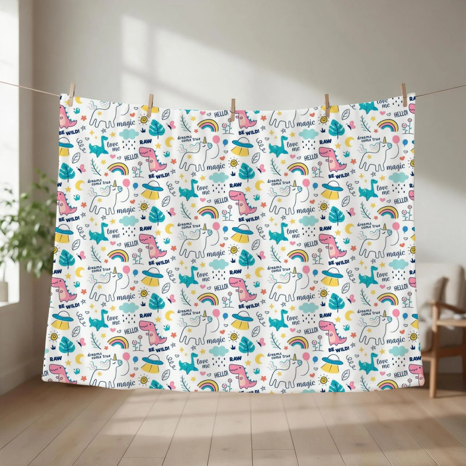 dinosaur unicorn doodle Throw Blanket