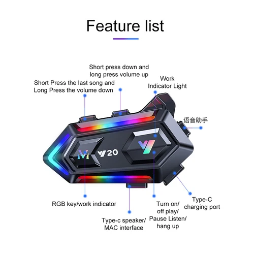 Imagen 2 del producto Kebidumei Y20 Bluetooth casco de motocicleta auriculares inalámbricos Motobike manos libres estéreo altavoz reducción de ruido