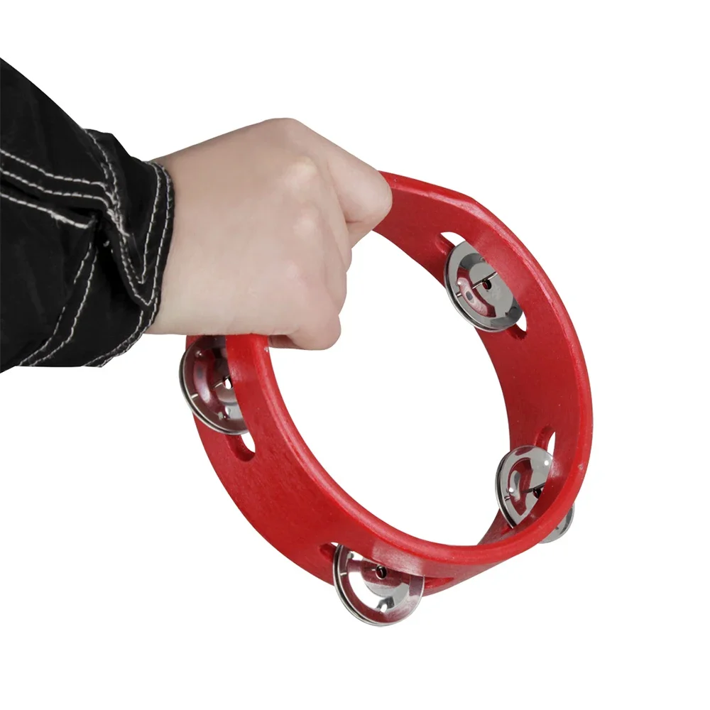 6 Inch Red Tambourine Wooden Percussion Instrument Rattle Jingles Hand Drum Bell Kids Educational Musical Toys Baby Gifts