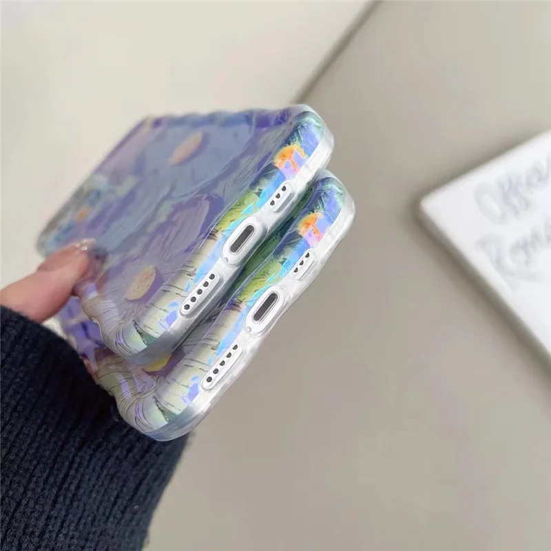 Custodia per telefono antiurto con fiori blu-ray con pittura a olio retrò per iphone 15 12 13pro 14pro 13 pro max cover in silicone Iphone 14 fundas