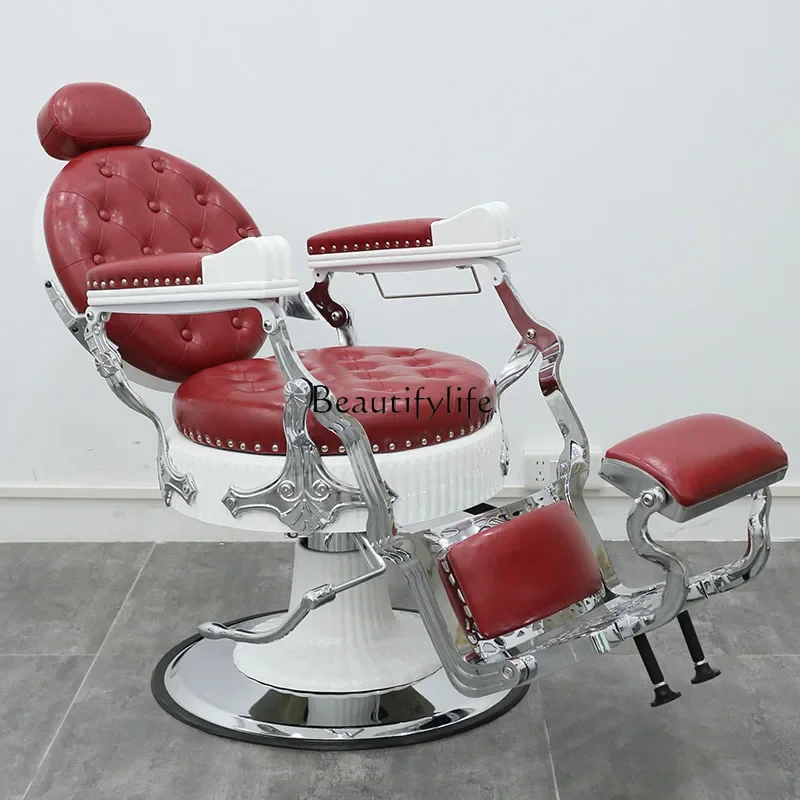 09Retro oil head chair hairdressing men's barber shop special hair cutting can be reclined shaving and shaving chair