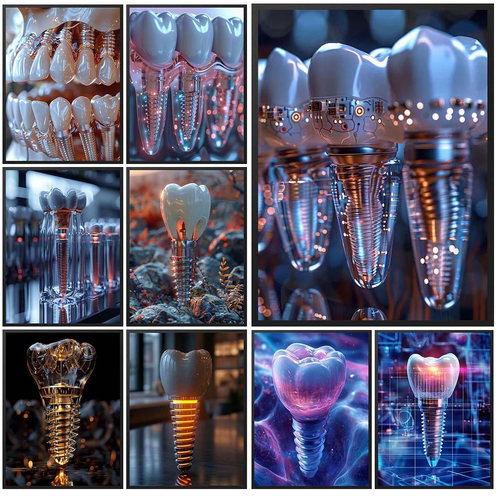 Dental Implants in the Future Tooth Teeth Poster Wall Art Canvas Painting Home Decor Wall Pictures For Living Room Unframed
