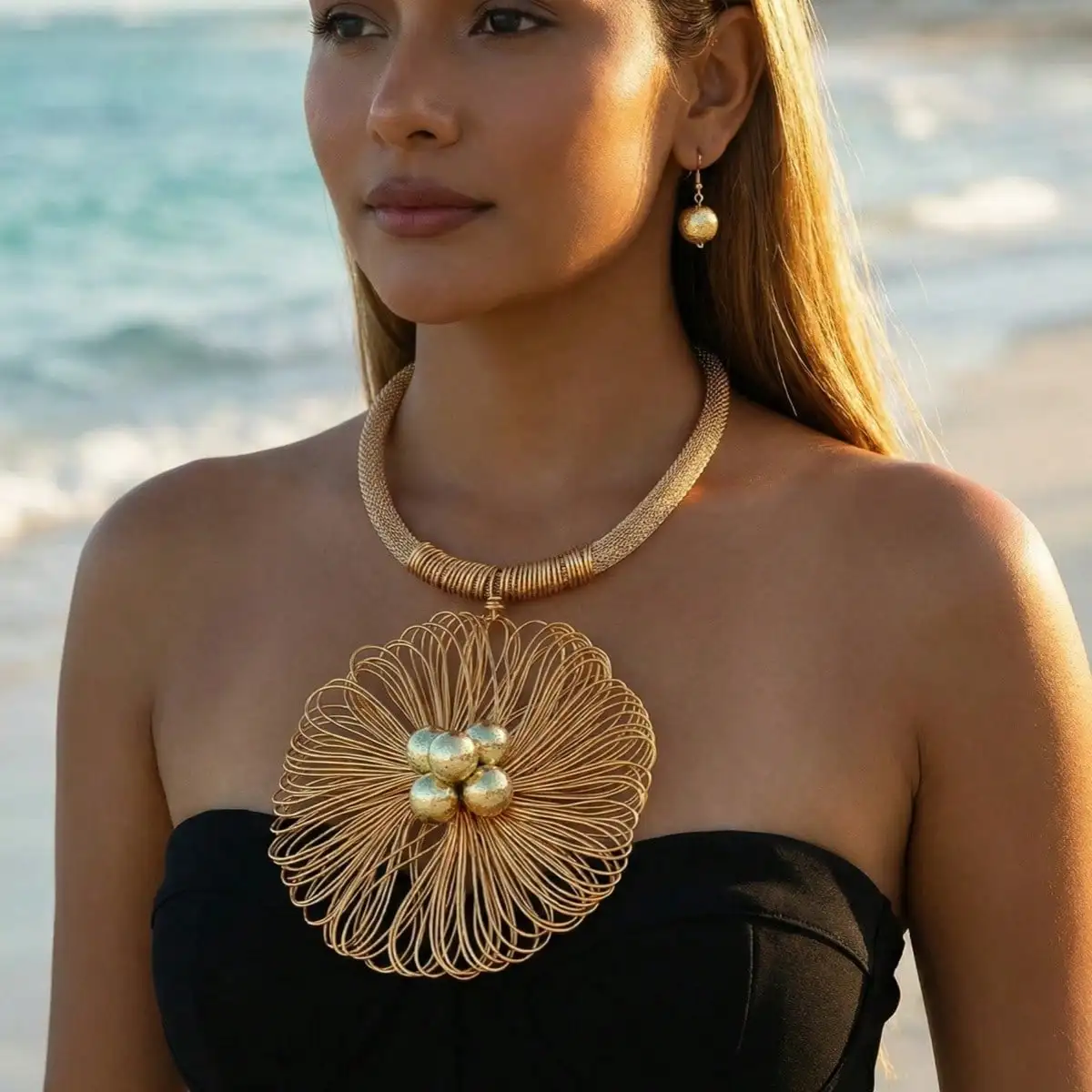 

Trendy Jewelry Set Unique Design Handmade Aluminum Flower Statement Necklace And Earrings Women Party Accessories