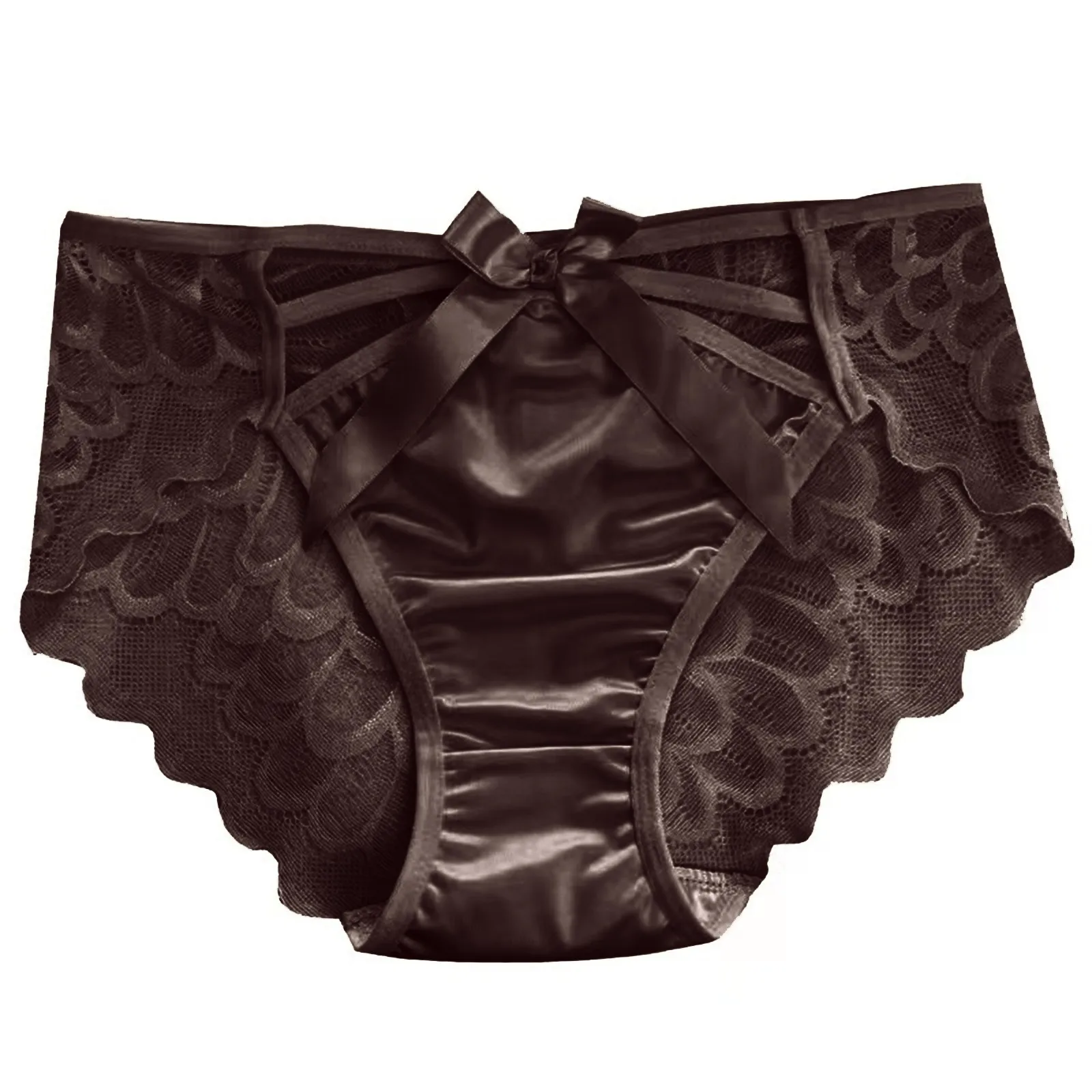 Bragas elásticas sexis de tiro bajo para mujer, ropa interior Triangular sin costuras de encaje de Color sólido con lazo, bragas elásticas para mujer