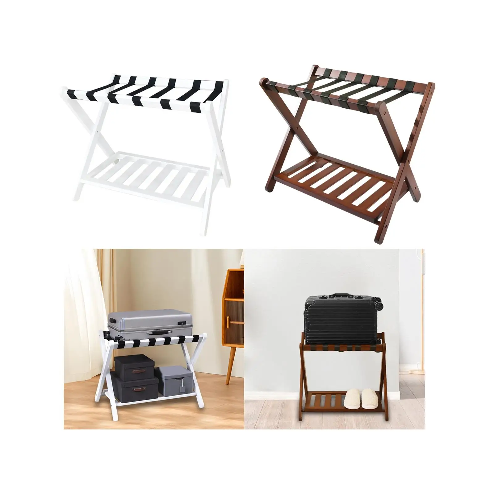 Guest Room Bamboo Foldable Luggage Rack Convenient 68x45x55cm Multipurpose x Shaped Construction Stylish Durable Storage Shelf