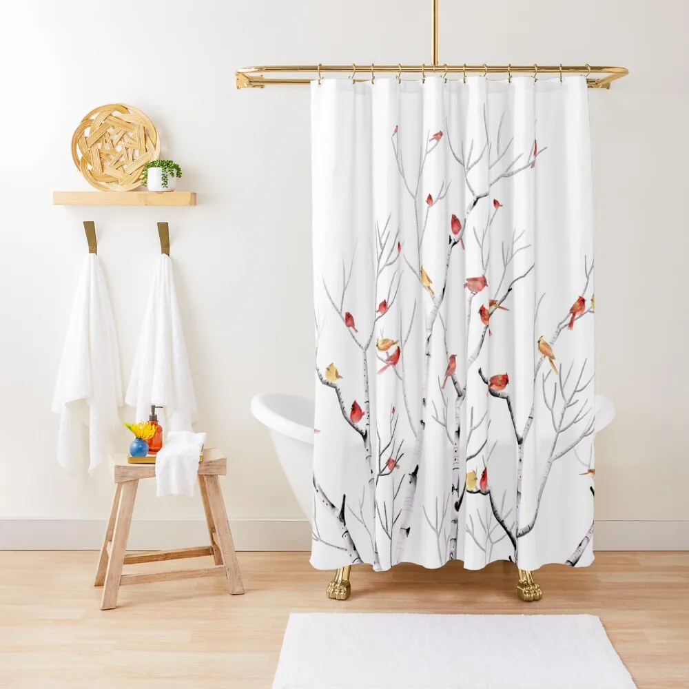 

Занавеска для душа Birch Tree and Cardinal 2, душевой набор для ванной комнаты, водонепроницаемая занавеска для душа с защитой от плесени, ванная комната и занавеска