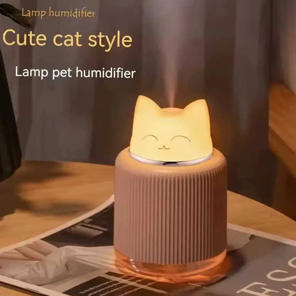 Cute Kitten-Shaped Humidifier, 300-milliliter Water Tank, Kitten Night Light, Timed Shut-Off, Suitable for Bedrooms and Offices