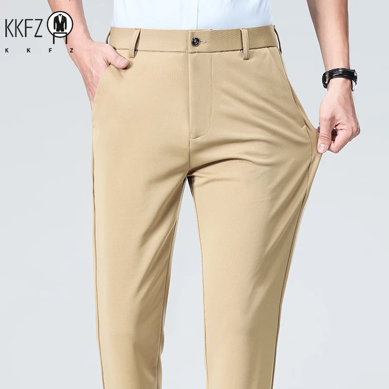 Mens Lightweight Straight Leg Chino Dress Pants Flexible Waistband Wrinkle Free Breathable Trousers For Commute