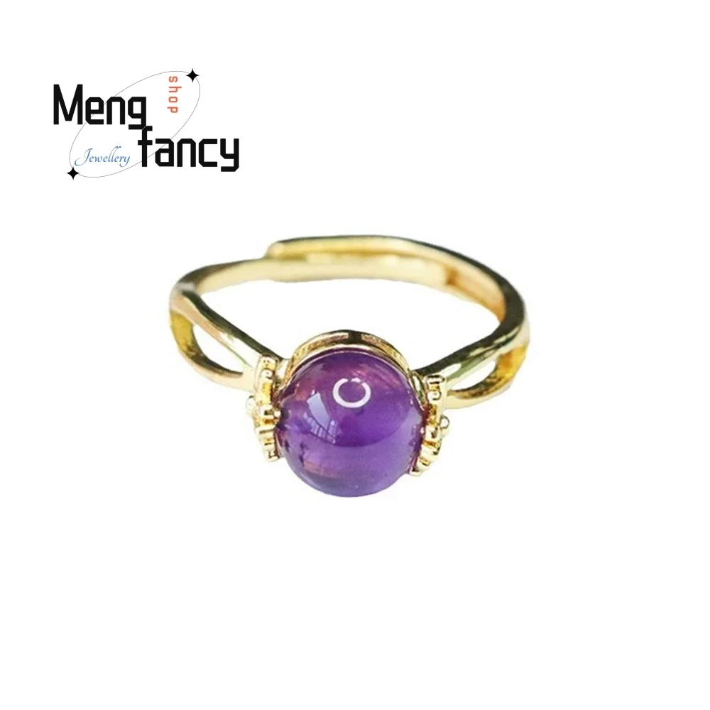 Natural Amethyst Ring Coloured Gemstone Adjustable Elegant Luxury Fashion Couple Promise Jewellery Wedding Souvenir Holiday Gift