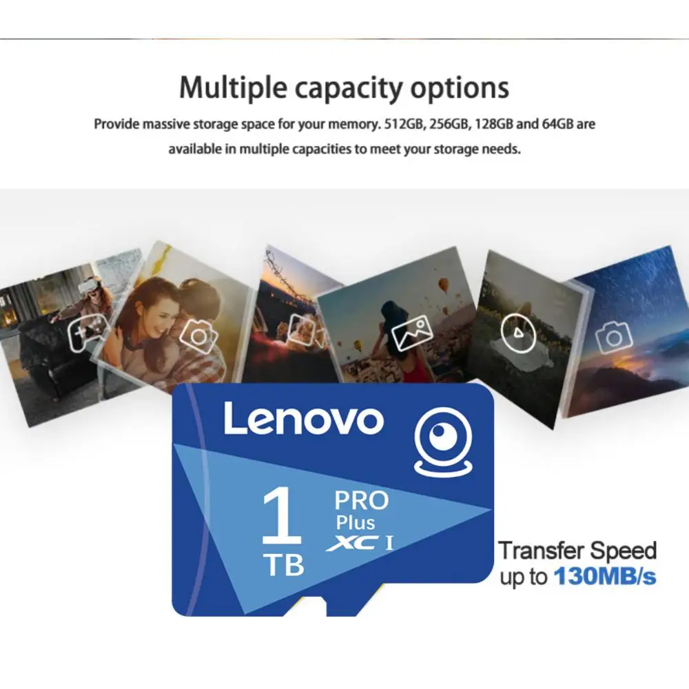 Lenovo แฟลชการ์ดความจำ2TB 1TB ultra Micro TF 128GB 256GB 512GB A1 Micro TF SD Card SD การ์ดแฟลช TF การ์ดหน่วยความจำ Class 10 for