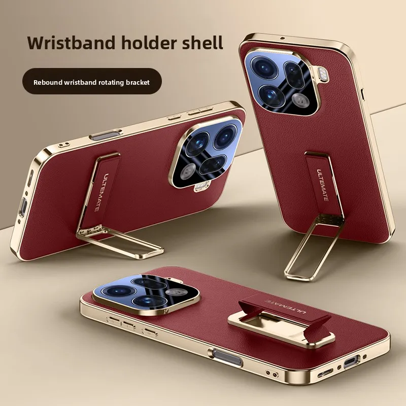 Funda para OPPO Find X9 Pro, soporte de pulsera de cuero liso de alta gama, cubierta completa galvanizada, cubierta anticaída para Find X9 Funda