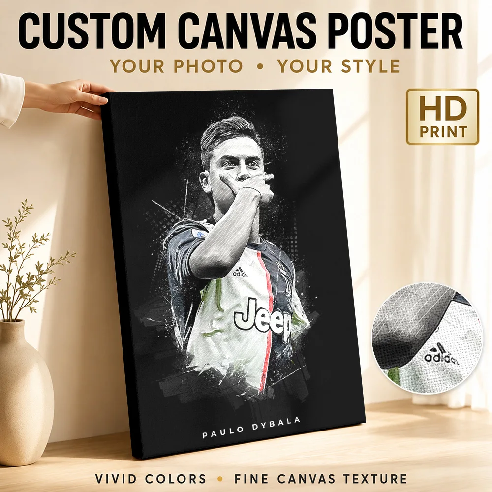 Paulo Dybala Canvas Print Poster Personalized Photo Modern Aesthetic Wall Paintings Decoration for Bedroom Gift for Collectors