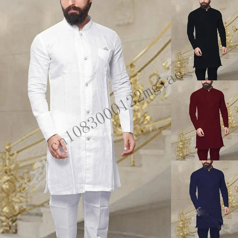 Muslim Busana Pakistani Arab Jamaica Male Length Line Solid Colours Islamic Clothing Morocco New 2024 Long Slee CMM221