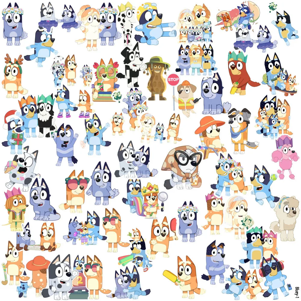 هدية السنة الجديدة الأكثر مبيعًا 55 ملصقًا Bluey شارات كلب Bluey لطيفة ومبتكرة مثالية لحافظات الهاتف المحمولة والأمتعة ذاتية الصنع