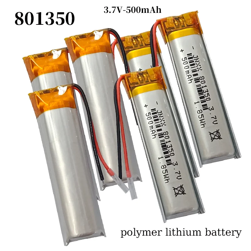 High Capacity 3.7V 500mAh 801350 Lithium Polymer Battery Rechargeable for DIY Electronics  Bluetooth Headsets  Smart Watches