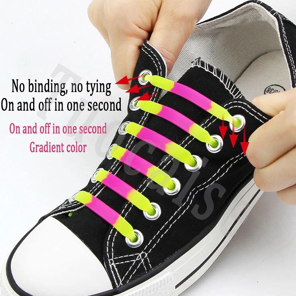 

Silicone Elastic Shoelaces Gradient Scythe Type Free Laces Fashion Sport No Tie ShoeLace Men Women Shoes Rubber Quick Shoelace