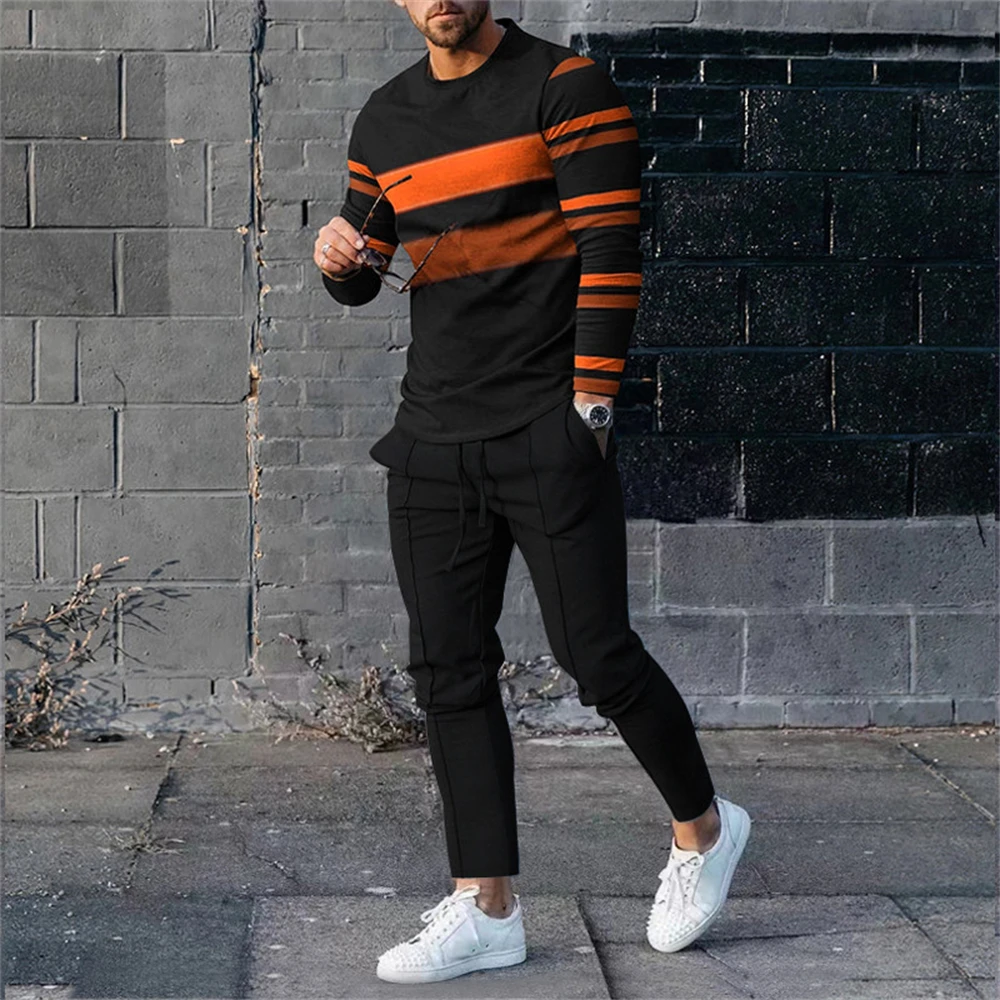 Fashion Men Clothes Set 2024 New Long Sleeved T Shirt+Trousers Casual Tracksuit 2 Piece Suit 3D Print Male Sportswear Streetwear