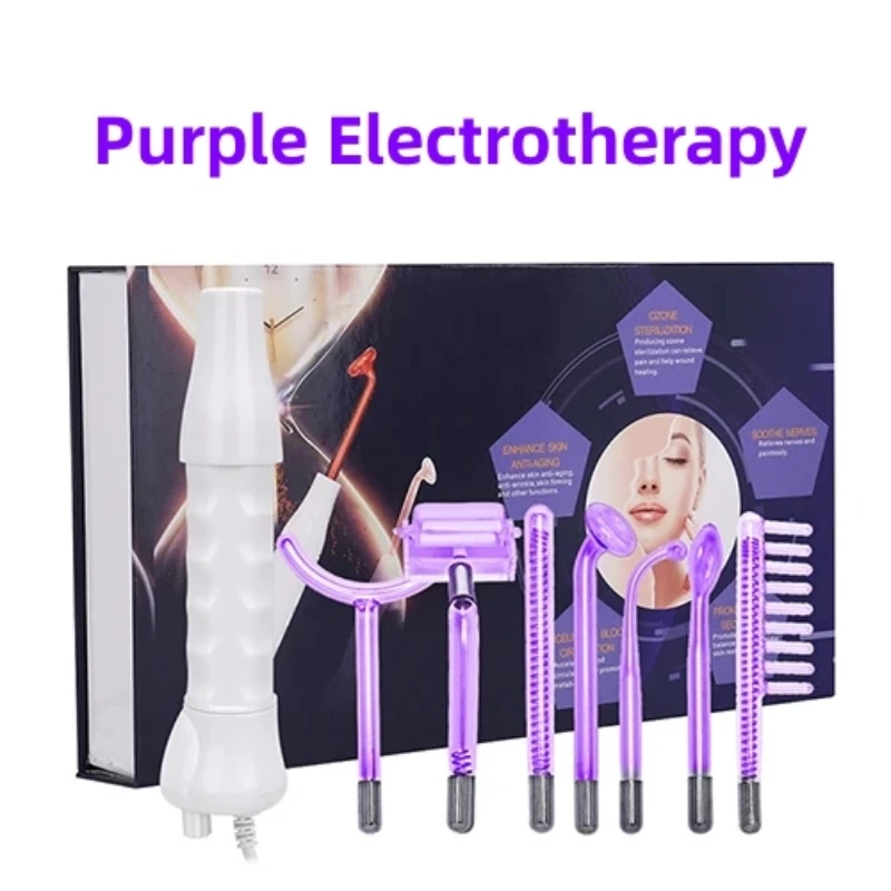 7 in 1 Purple High Frequency Electrotherapy Wand Glass Tube Machine Spot Acne Remover Beauty Tool Face Cleansing Skin Tightening