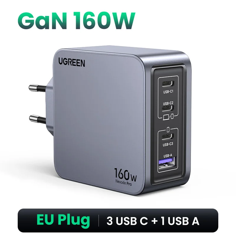 UGREEN 160W GaN зарядное устройство PD3.1 Type C QC4.0 для ноутбуков и смартфонов — фото товара