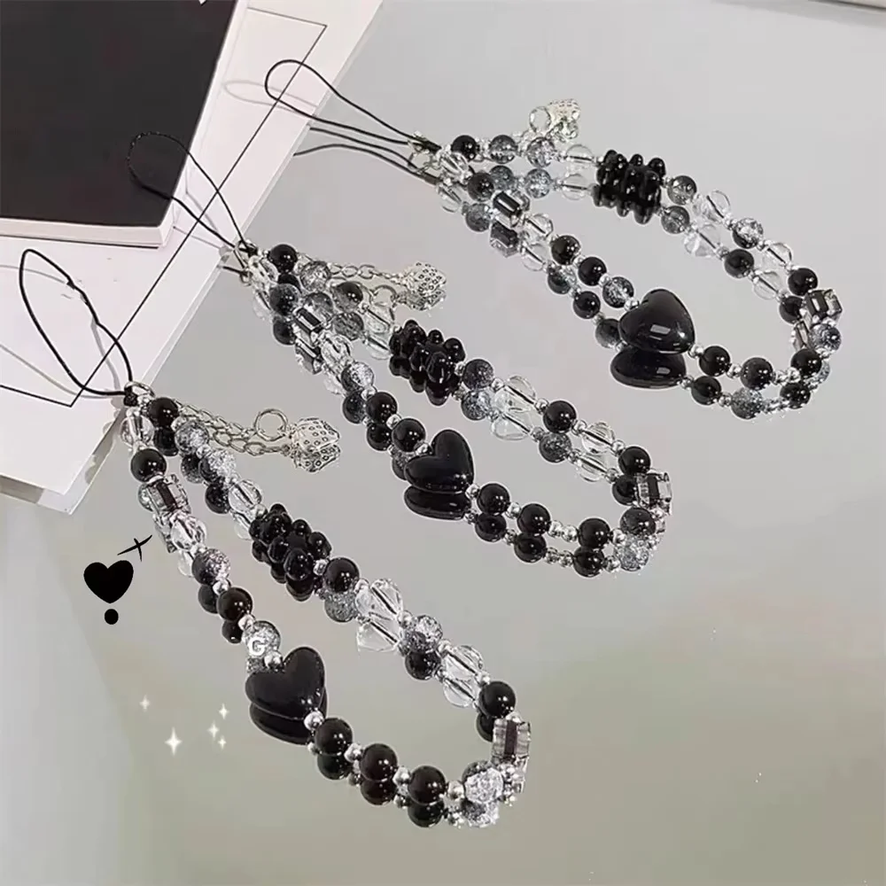 

Y2K Black Bear Heart Phone Chain, Trendy Pendant for iPhone, Samsung, Universal Accessories, Cute Hanging Rope for Girl, Korean
