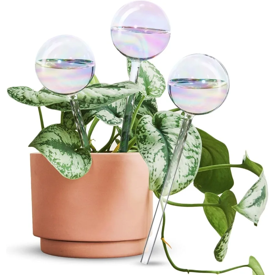 

[3PCS] Light Iridescent Rainbow Gradient Color Clear Glass SelfWatering System Spikes Automatic Plant Waterer Bulbs
