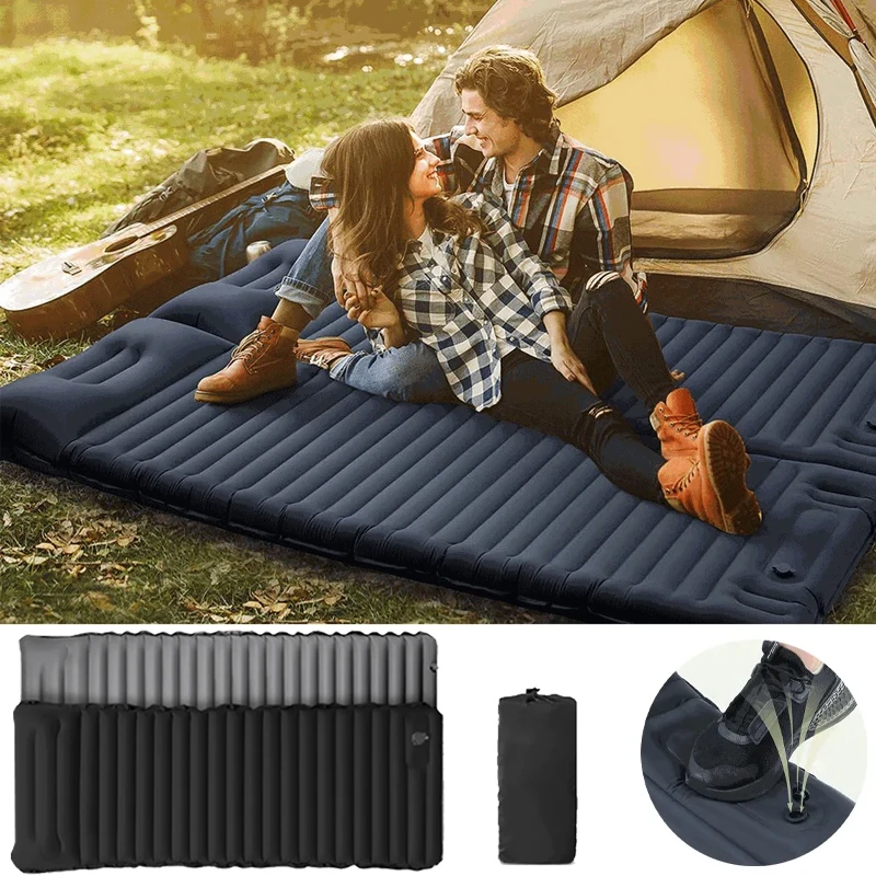 Outdoor Camping Inflatable Mattress Sleeping Pad with Pillows Ultralight Air Mat Built in Inflator Pump Hiking