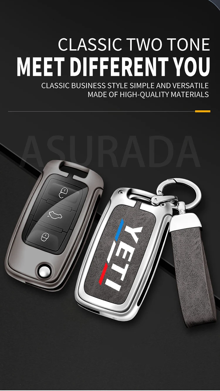 Auto TPU Zinc Alloy Key Case Bag For Skoda YETI KAMIQ Car Key Chain Car Metal Key Shell Car Interior Decoration Accessories