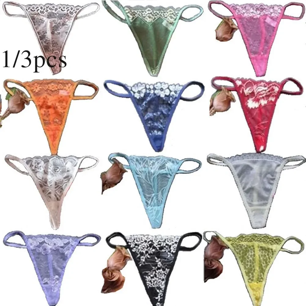 3pcs Women Lace G-String Briefs Mesh Thong String Thong Sex Lingerie Panties V-String Knickers See Through Underwear 2022