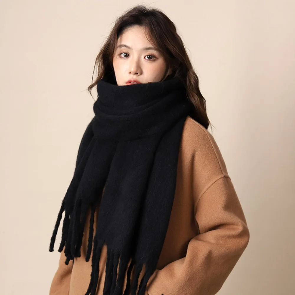 

Classic Mohair Winter Wool Scarf Plush Tassel Winter Cashmere Scarves Korean Style Solid Color Long Shawl Student