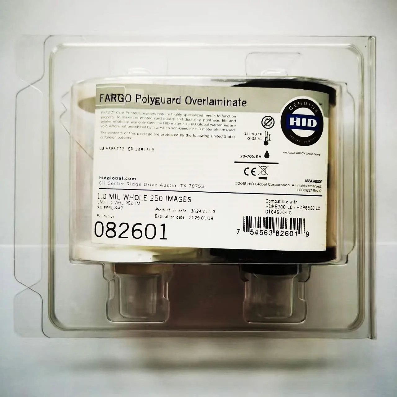 

Fargo hdp5000 lamination Clear Polyguard Overlaminate 82601 1.0mil 250images