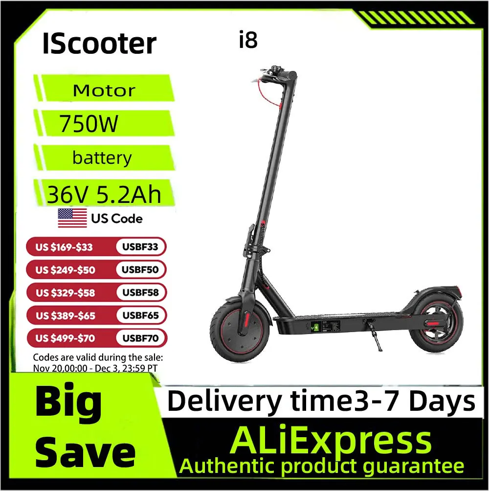 

ISCOOTER I8 Electric Scooter for Adults 350W Motor Foldable E Scooter 36V 5.2AH Battery 8.5 Inch Tires City Electric Scooter