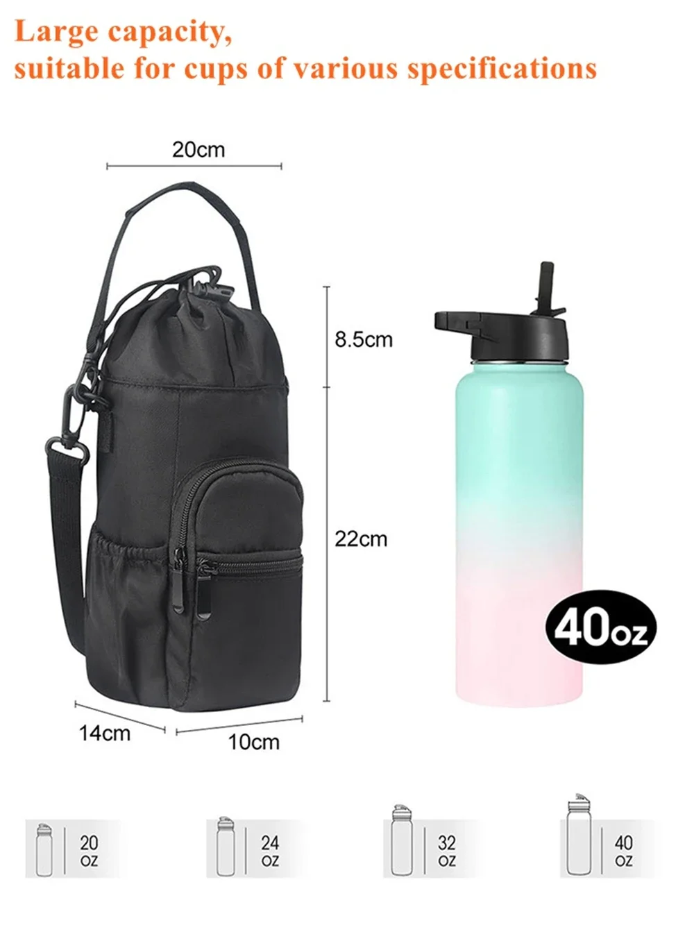  Thermos Flasks Carrier Bag Bottle Pouch Holder Adjustable Shoulder Hand Strap Pocket Sling Neoprene Sleeve Sports Water Bottle
