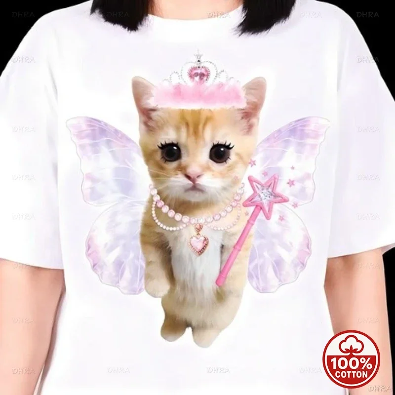 Cute Hamster Princess T-Shirt Women Men Korean Text Fairy Core Kawaii Animal Graphic Short Sleeve Top