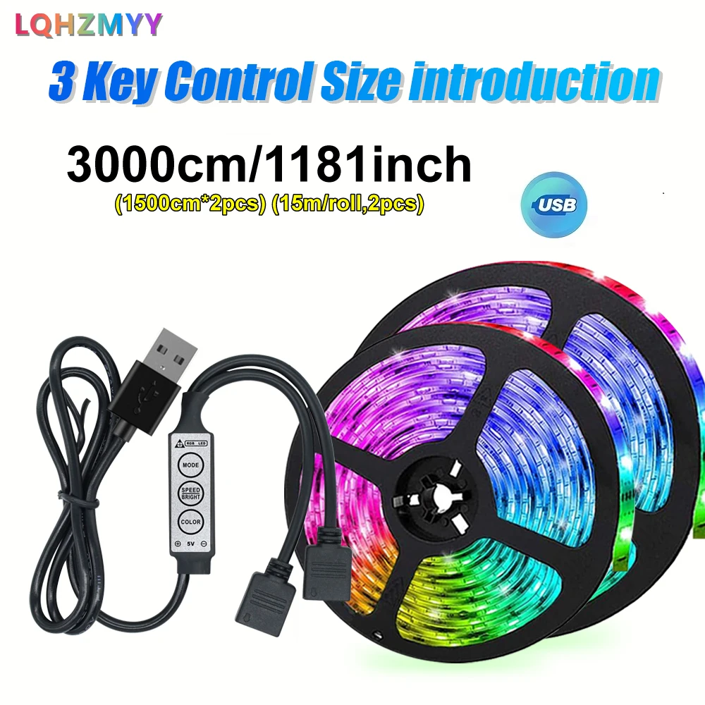 1 Rolle Niederspannungs-5V-Lichtstreifen 5050 RGB Bunter LED-Lichtstreifen mit einfachem Drei-Tasten-Controller, geeignet für Computer- und TV-Hintergründe, Gaming-Atmosphäre, Feiertagsmusik, Bühnenpartys und Heimdekor – Detail 6