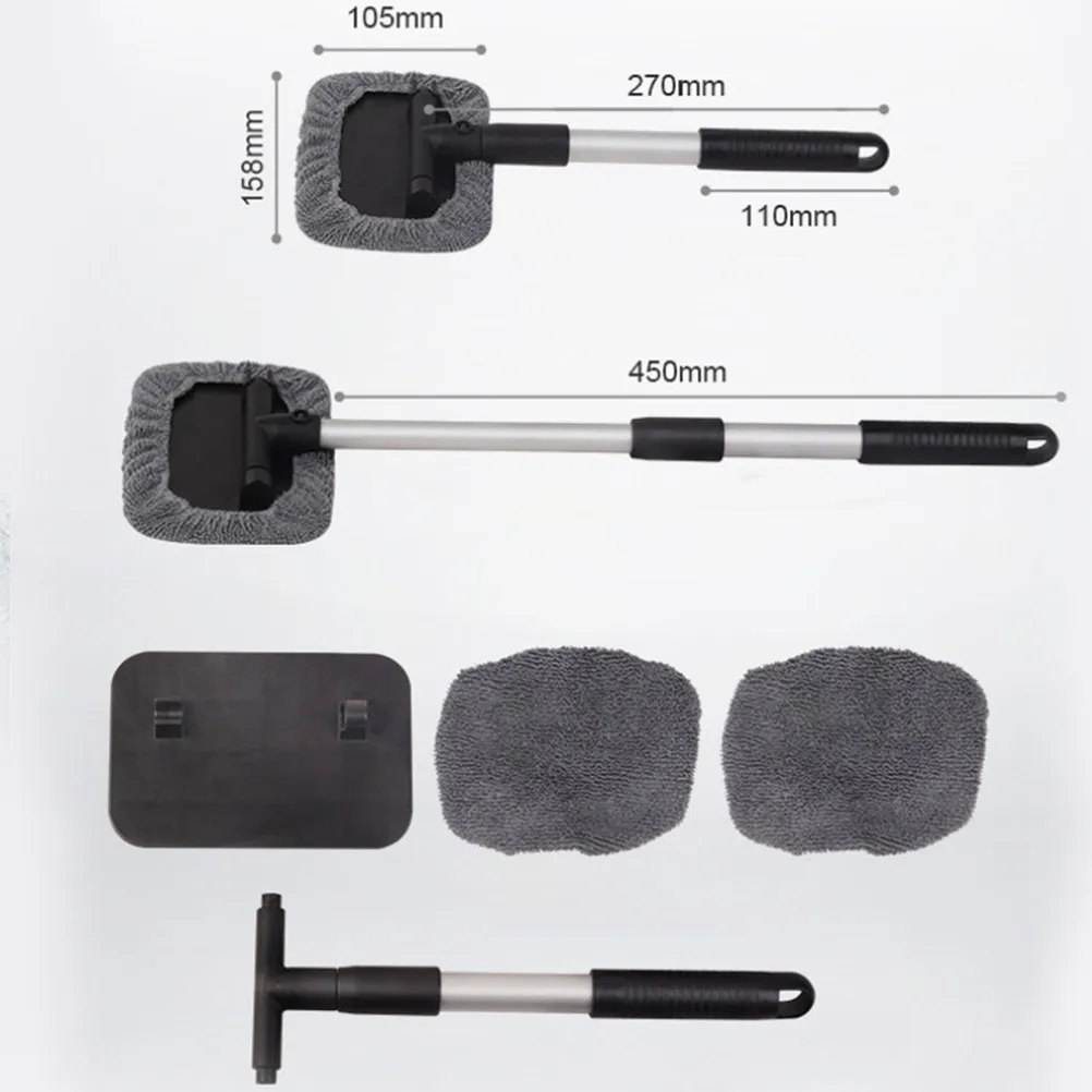 Anti-Fog Brush For Car Glass 180° Rotating Window Cleaner Telescopic Aluminum Alloy Handle Reusable Microfiber Cover Car