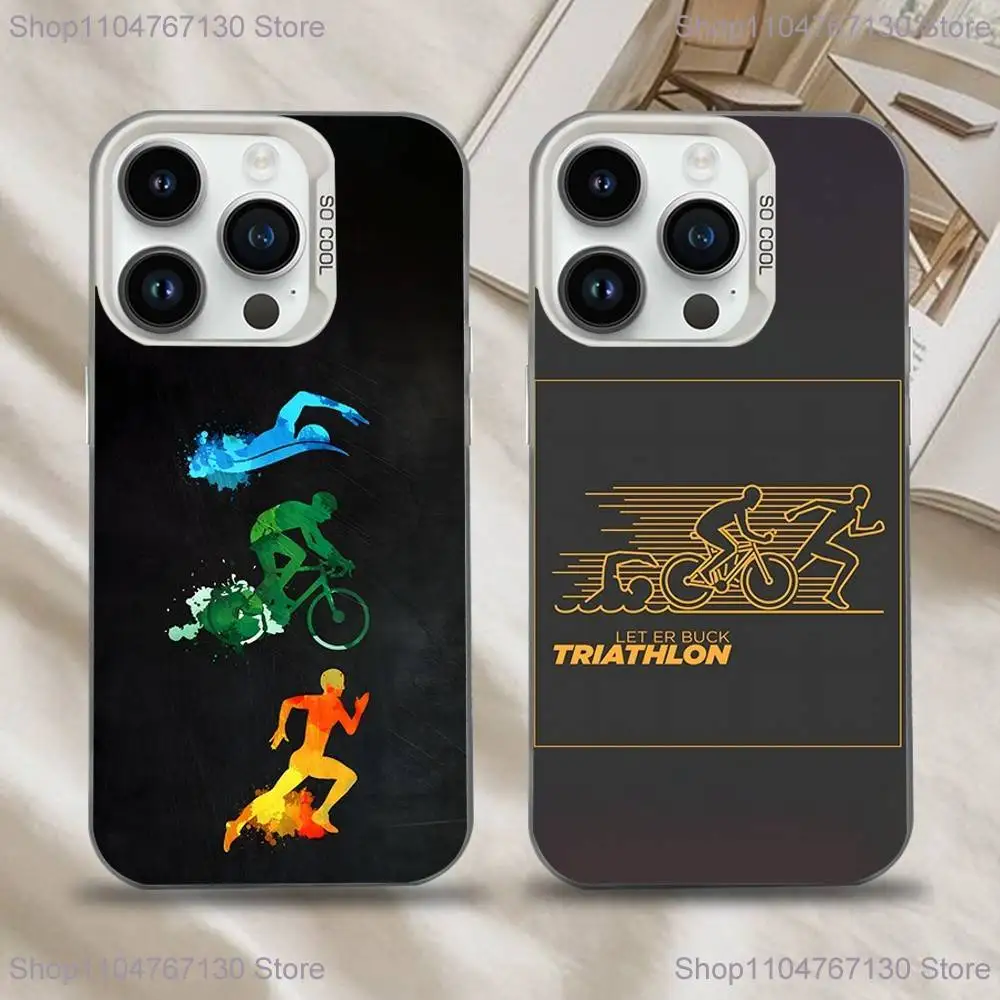 เคสโทรศัพท์ลายไตรกีฬา ว่ายน้ำ ปั่นจักรยาน วิ่ง Tri Life สำหรับ iPhone 16,15,14,13,12,11,Mini,Pro,SE,MAX สีขาวด้าน ป้องกันแรงกระแทก