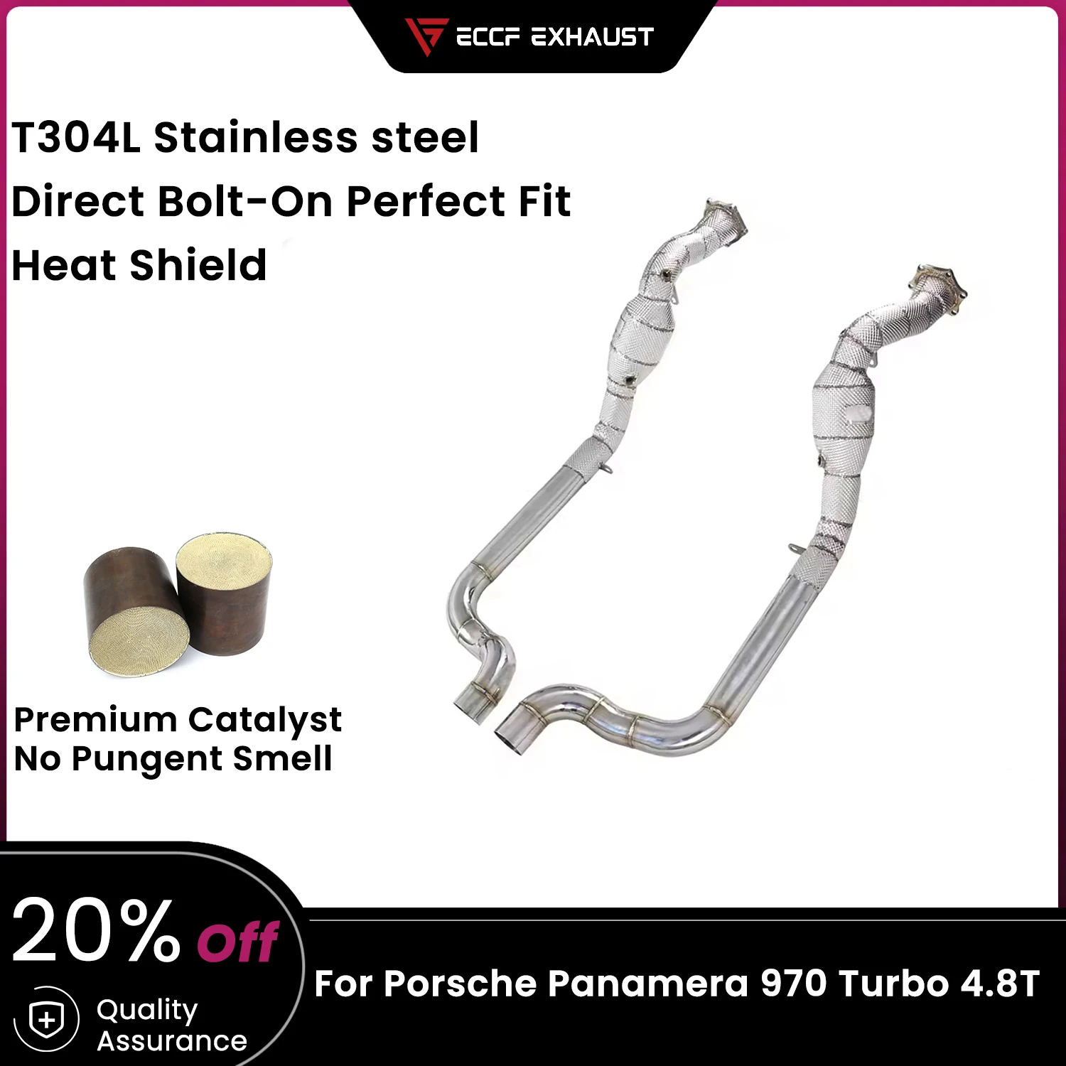 

High Flow Downpipe with Heat Shield Stainless Steel for Porsche Panamera 970 Turbo 4.8T Performance Upgrade Easy Installation