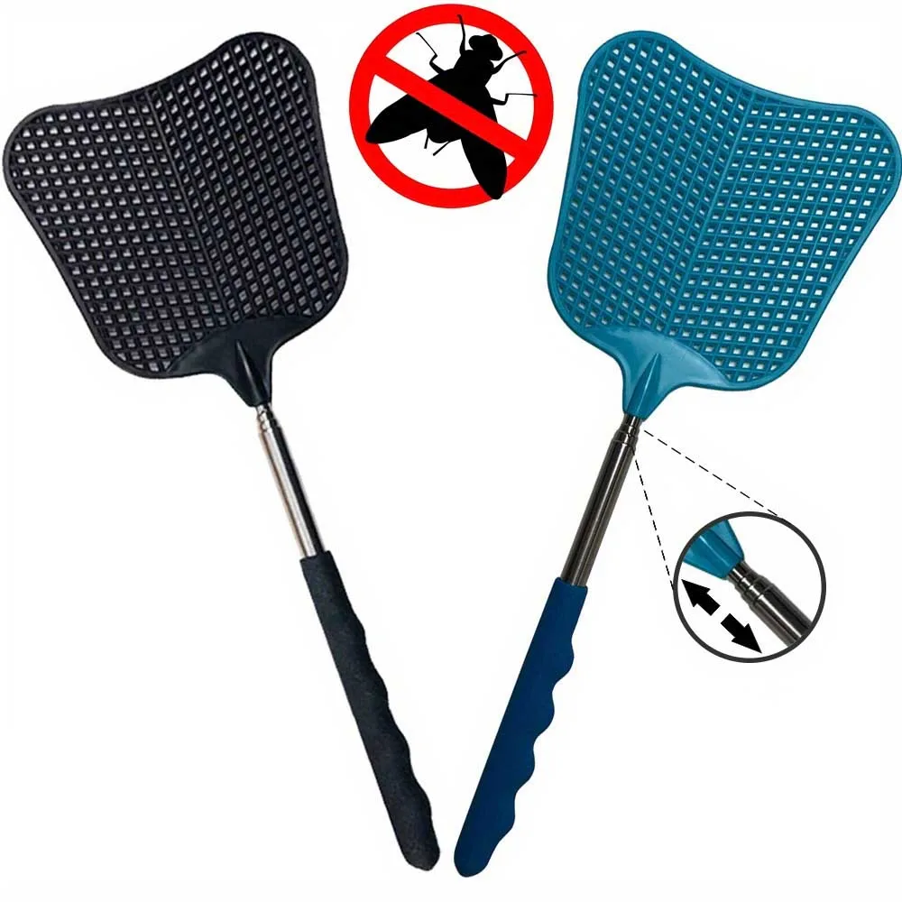 2-Pack Telescopic Fly Swatter, Stainless Steel Handle Durable Plastic for Indoor Outdoor Pest Control