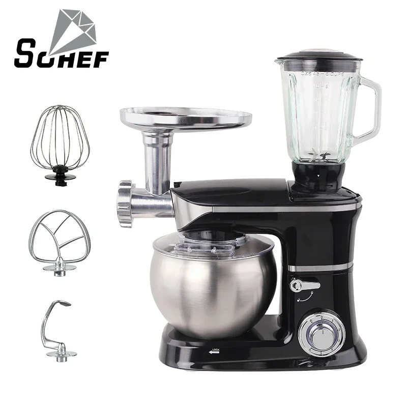 Large capacity 1000w 5l muli function 3 in 1 stand mixer with meat grinder and blender accessories