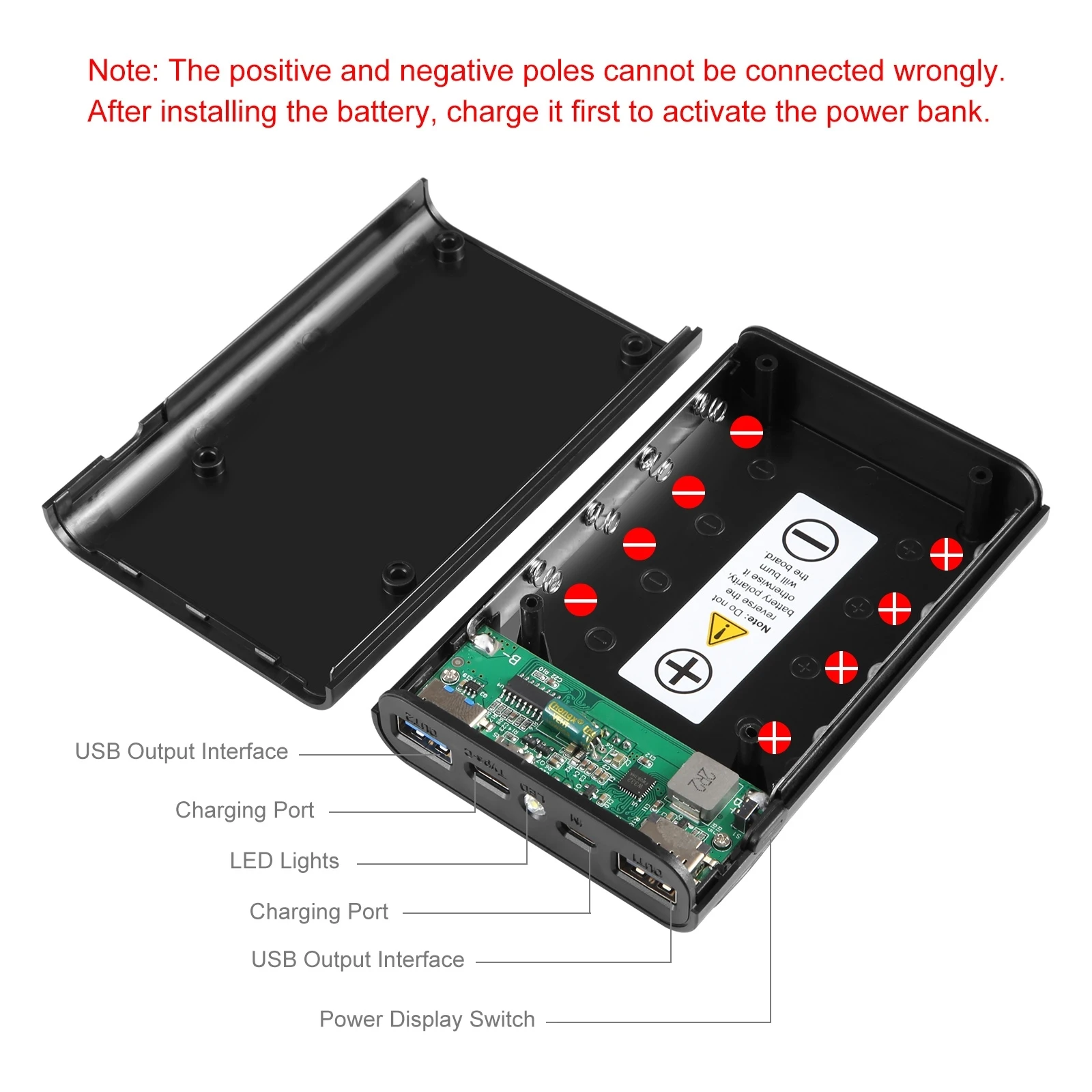 صندوق غلاف باور بنك ، شاحن QC ثنائي الاتجاه ، باور بنك ، مخرج USB 2 × ، شاشة ، Suppo غير مشمول ، way mAh ، بطارية 4x