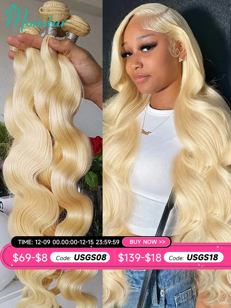 Monstar 1/3/4 613 Blonde Haarverlenging Brazilian Hair Weave Bundels Body Wave Remy Menselijk Haar Lang 26 28 30 32 34 36 38 40 Inch