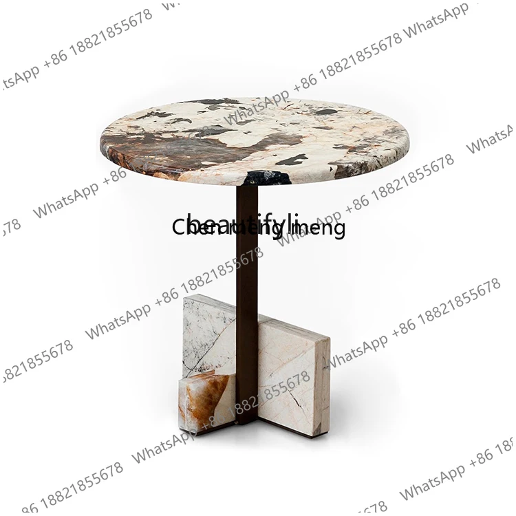 Modern Light Luxury Design Creative Fashion Metal Marble round Combined Tea Table Side Table Living Room Sample Room