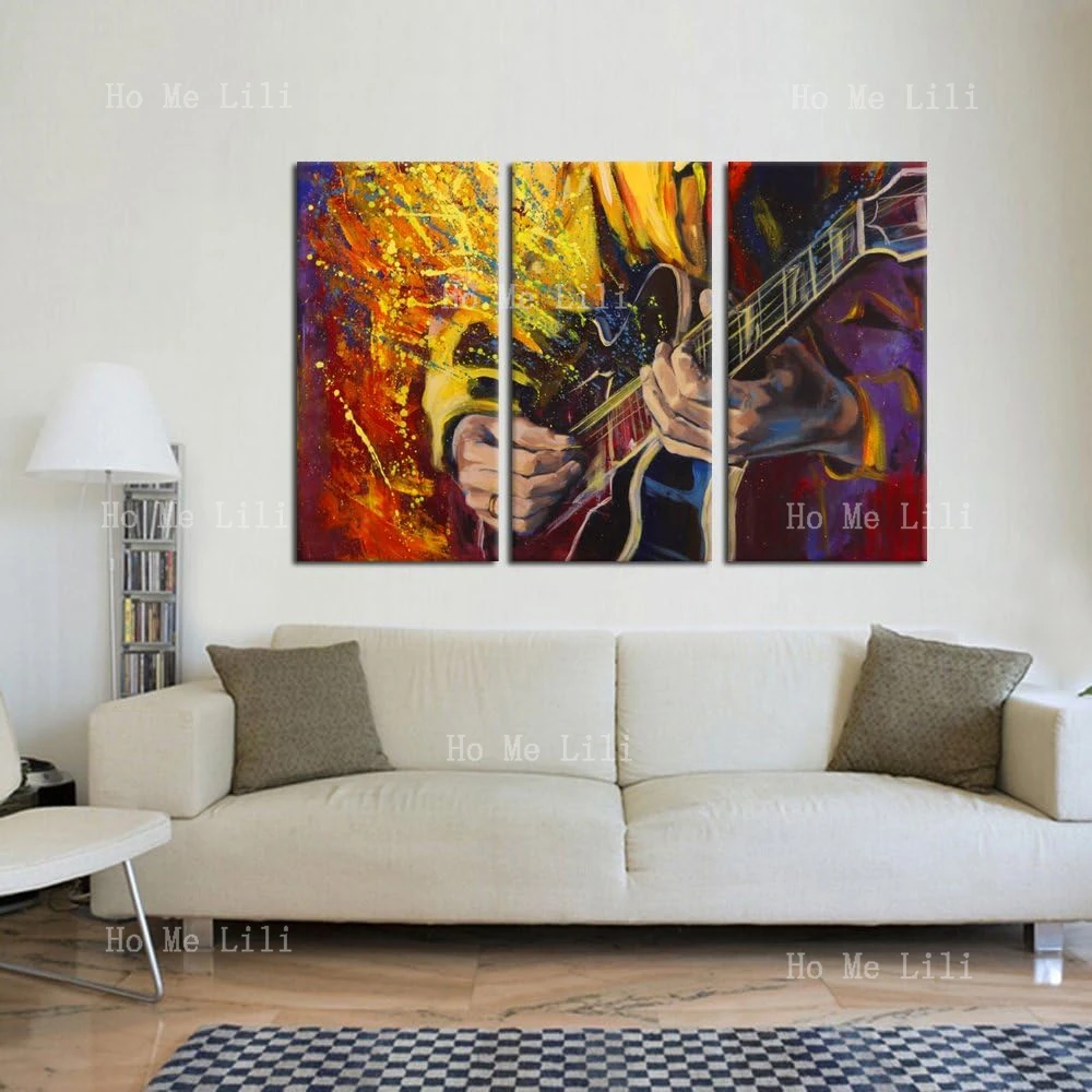 Wall Art Painting Music Picture Jazz Guitar Oil Painting Printed On Canvas For Living Room Decor 3pcs