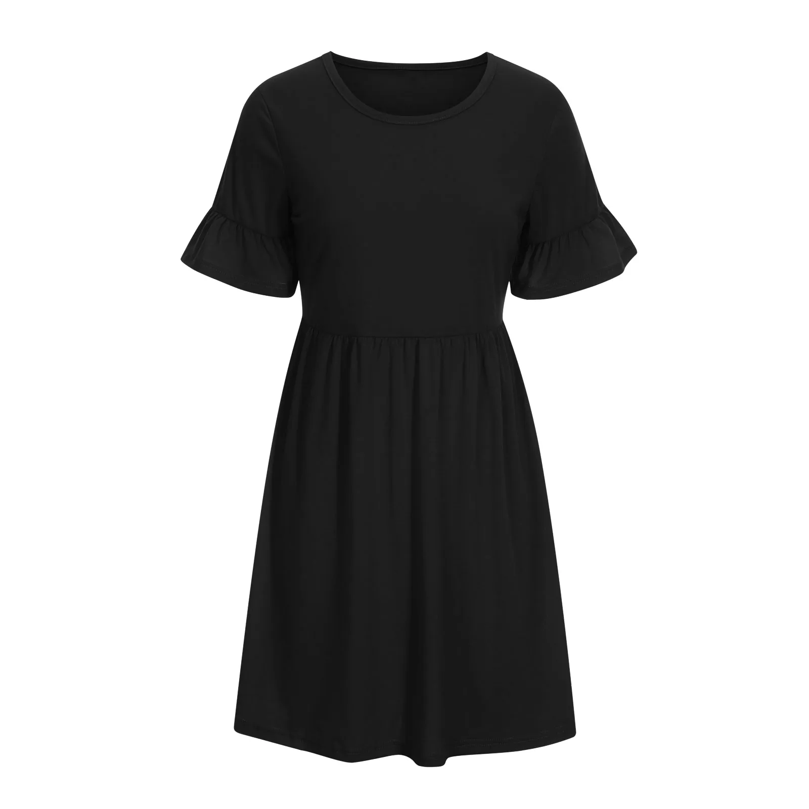 Summer Women Dresses Black Color Short Sleeve A-line Dress For Woman Casual Round Neck Office Lady 2024 New Vestidos