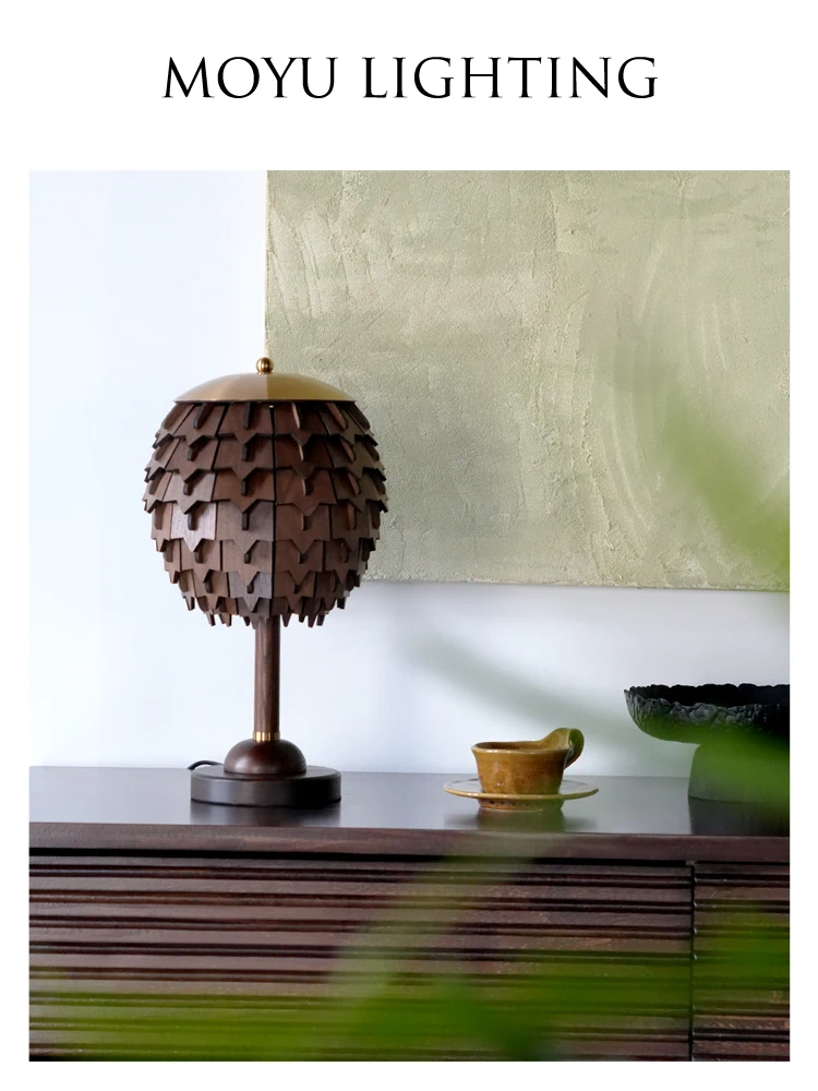 Middle ancient style solid wood pine cone desk lamp retro wabi sabi style designer bar counter dining table bedroom bedside lamp