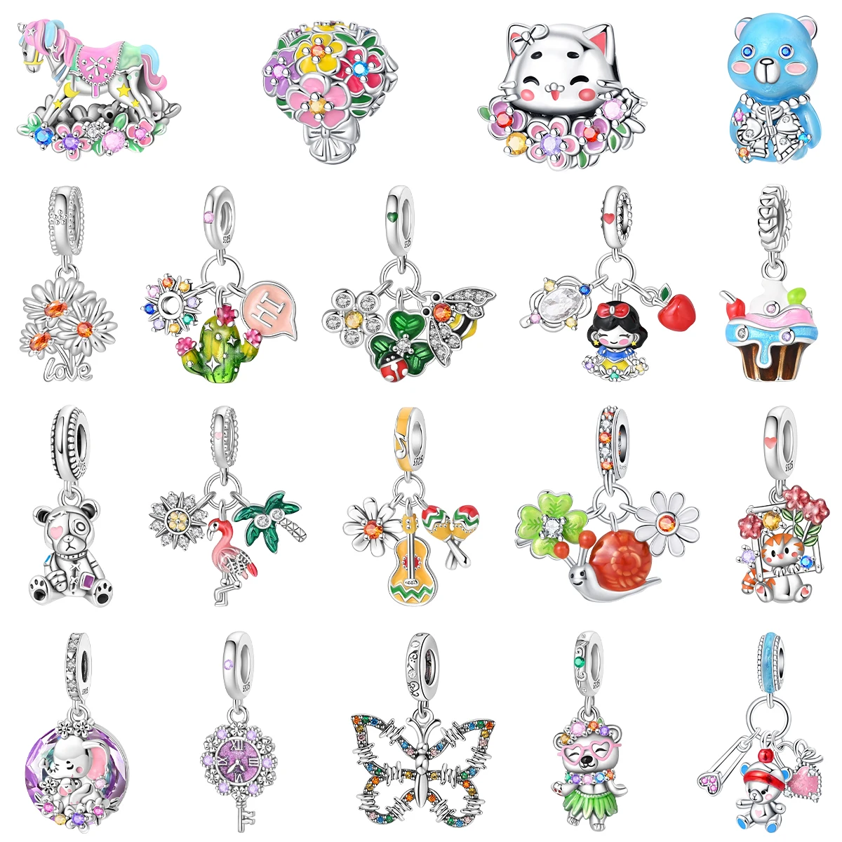 Cuentas coloridas de Plata de Ley 925 con forma de globo Gourmet de oso rosa, compatibles con Pulsera Original, collar, joyería DIY, fabricación de regalos