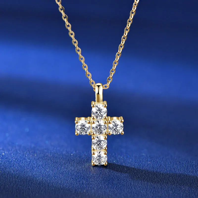 

OXTAO 3.5mm D VVS1 Moissanite Cross Pendant Necklaces for Women Sparking Diamond 925 Sterling Silver Necklace Jewelry Certified